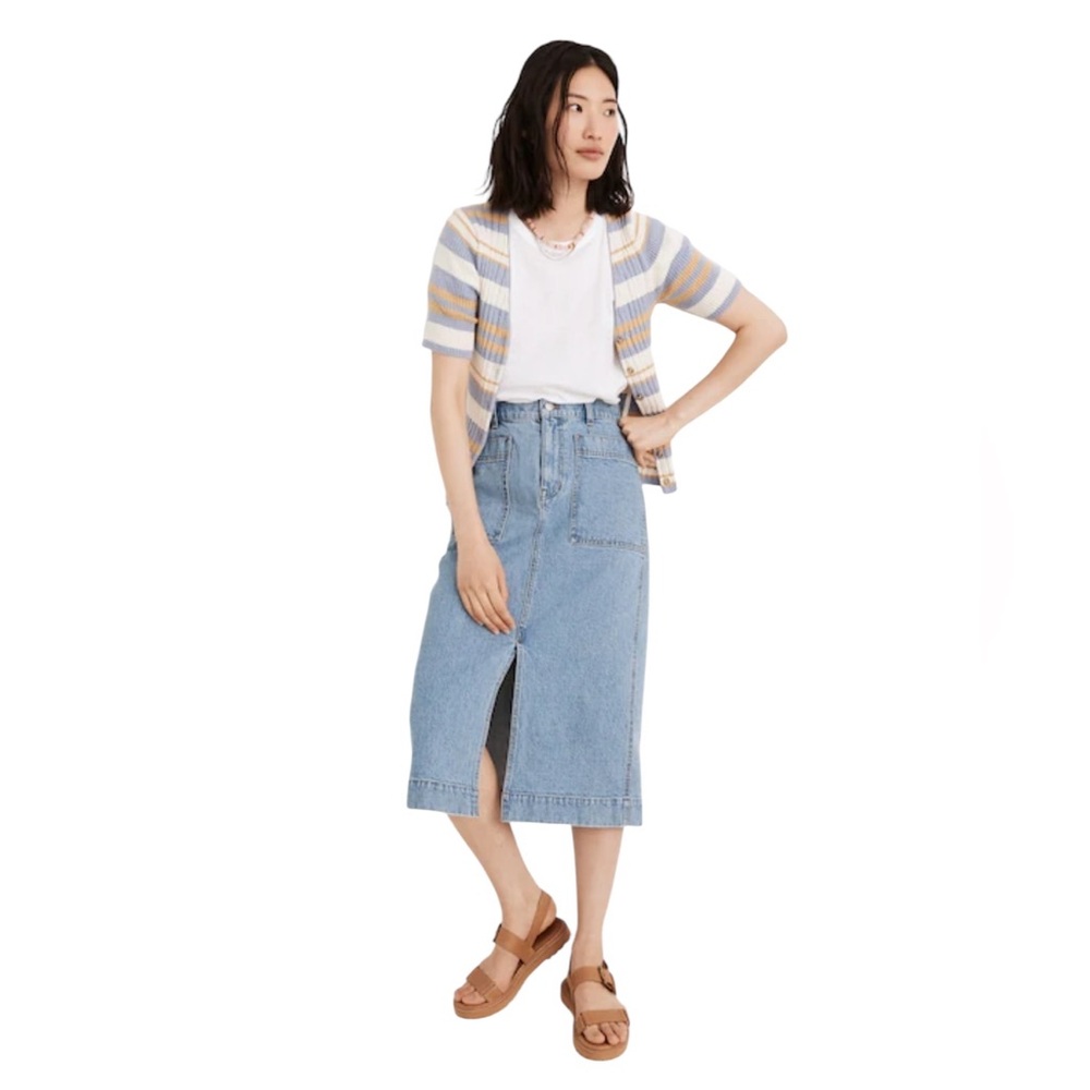 Madewell Light Blue Denim Midi Skirt with Front Slit